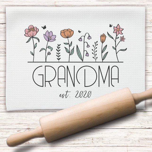 Personalised Grandma Wildflowers Tea Towel (Creator Uploaded)