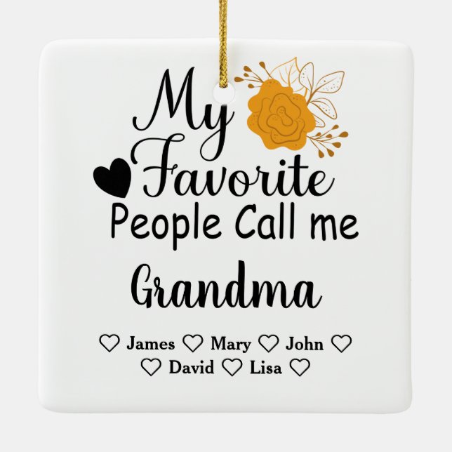 Personalised Grandma with names of the grandkids Ceramic Ornament (Back)