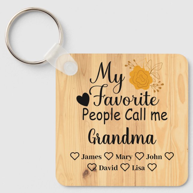 Personalised Grandma with names of the grandkids Key Ring (Front)