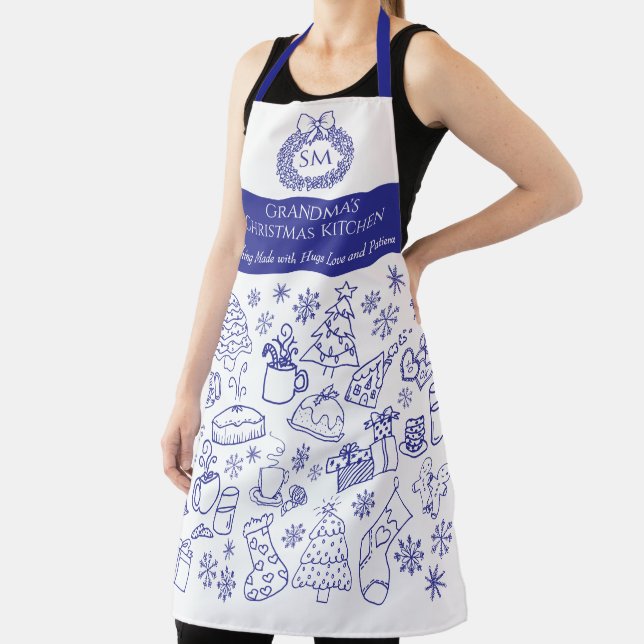 Personalised Grandma's Christmas Doodle Baking Apron (Insitu)