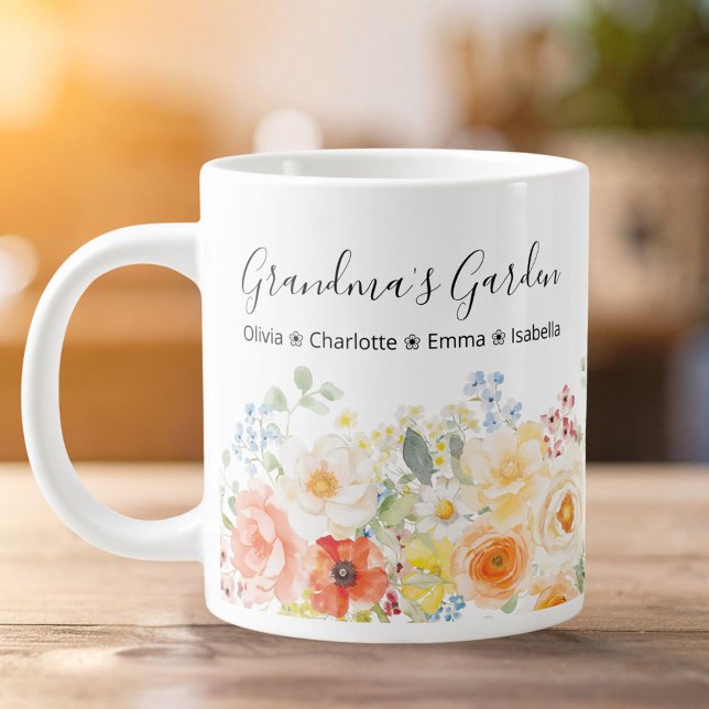 Personalised Grandma's Flower Garden Sunny Floral  Large Coffee Mug (Creator Uploaded)