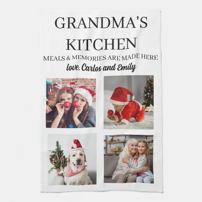 Personalised Grandma's Kitchen 4 Photo  Tea Towel (Vertical)