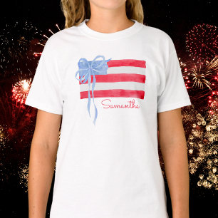 Personalised Grandmillennial Patriotic Bow Flag  T-Shirt