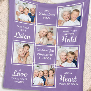 Personalised Grandmother Love You Grandma 6 Photo Fleece Blanket