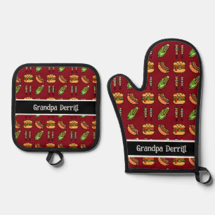 Personalised Grandpa Cute Barbecue Foods Oven Mitt & Pot Holder Set