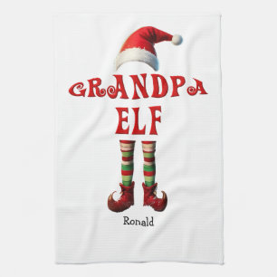 Personalised Grandpa Elf Christmas Kitchen Towel
