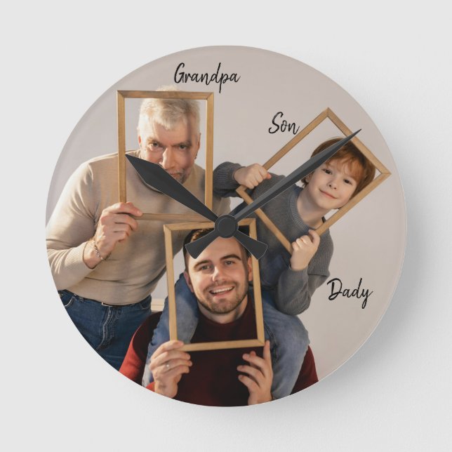 Personalised Grandpa Father Son  Round Clock (Front)