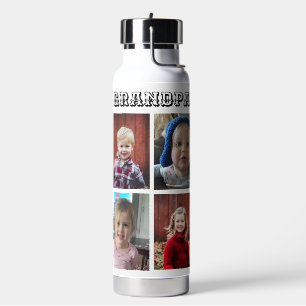 Personalised Grandpa Grandkids Photos Water Bottle