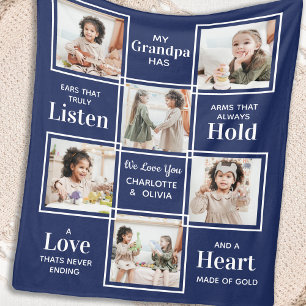 Personalised Grandpa Photo Collage Fleece Blanket