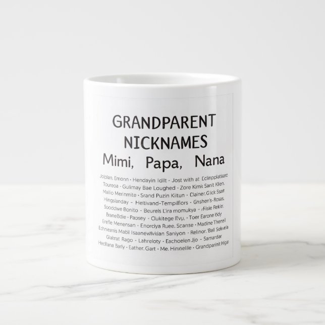 Personalised Grandparent Nicknames Print | Mimi, P Large Coffee Mug (Front)