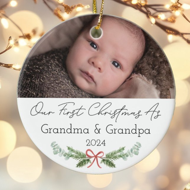 Personalised Grandparents First Christmas Photo Ceramic Tree Decoration (Creator Uploaded)