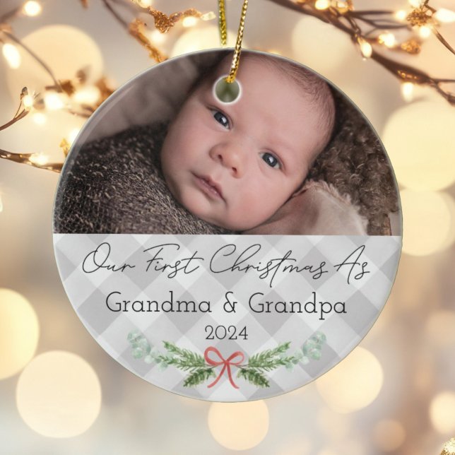 Personalised Grandparents First Christmas Photo Ceramic Tree Decoration (Creator Uploaded)