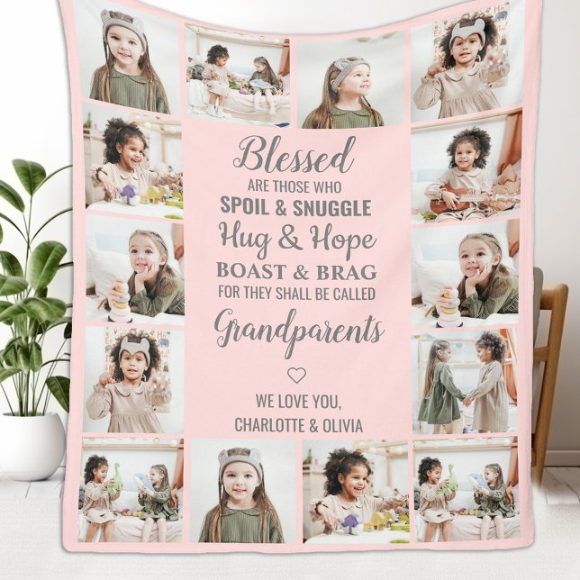 Personalised Grandparents Photo Collage Fleece Blanket (Creator Uploaded)