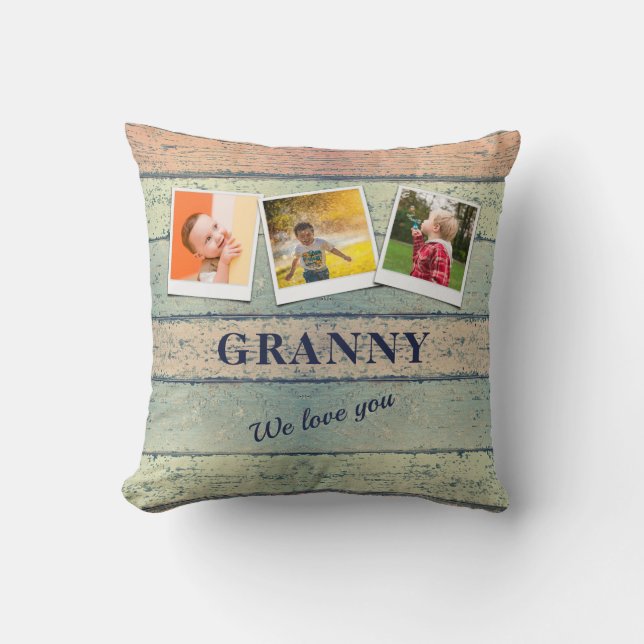 Personalised Granny Grandchildren 3 Photo Collage Cushion (Front)