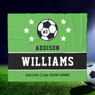 Personalised Grass Green Soccer Player Name Fleece Blanket