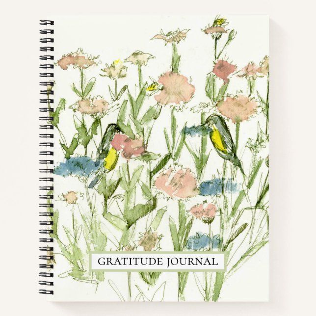Personalised Gratitude Journal Bird Finches Flower (Front)