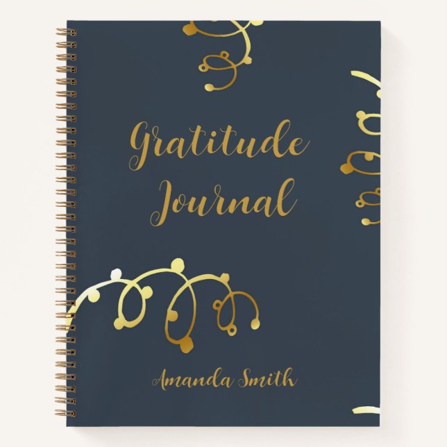 Personalised Gratitude Journal, Blue With Gold  Notebook (Front)
