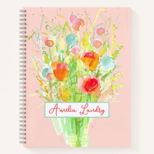 Personalised Gratitude Journal Flower Bouquet Pink (Front)