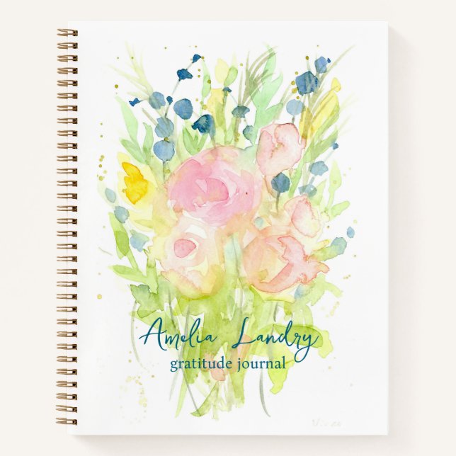 Personalised Gratitude Journal Pink Rose Bouquet (Front)