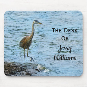 Personalised Great Blue Heron Fishing Mouse Pad