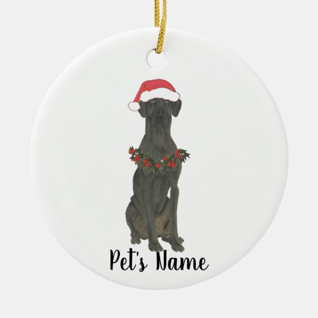 Personalised Great Dane (Black) Ceramic Tree Decoration (Front)