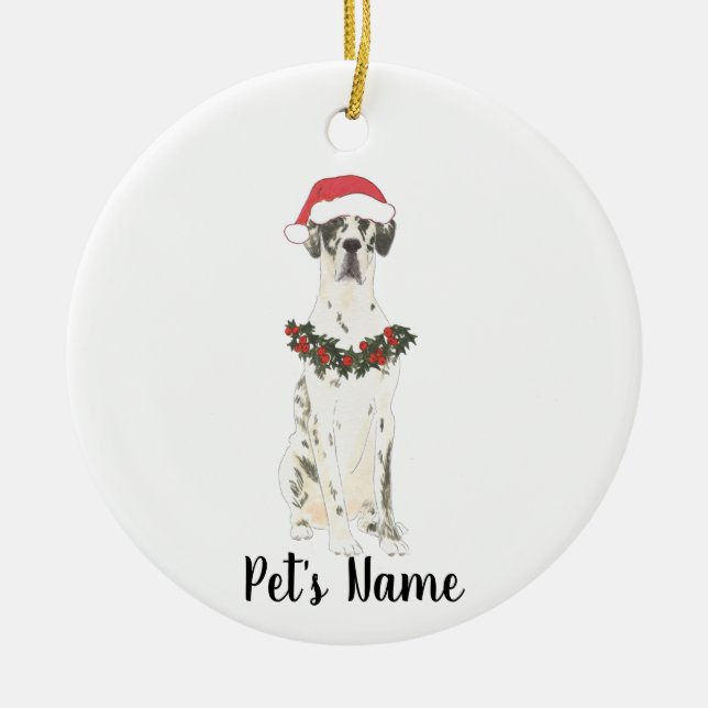 Personalised Great Dane (Harlequin) Ceramic Tree Decoration (Front)