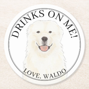 Personalised Great Pyrenees Wedding Round Paper Coaster