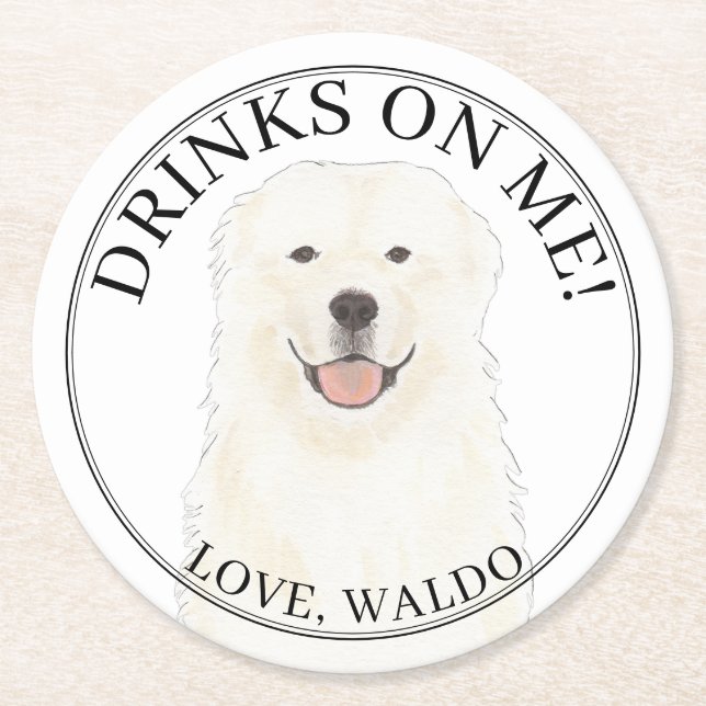 Personalised Great Pyrenees Wedding  Round Paper Coaster (Front)