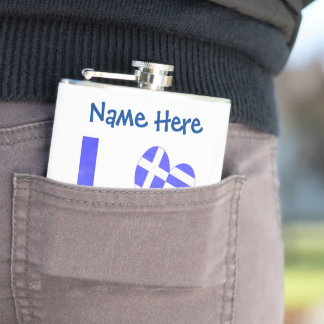Personalised Greek Love Flag Heart Hip Flask