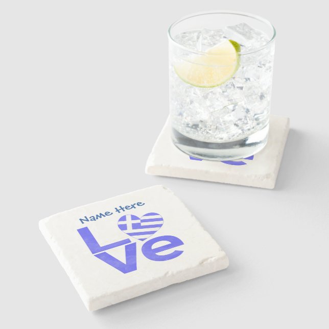 Personalised Greek Love Flag Heart  Stone Coaster (Side)