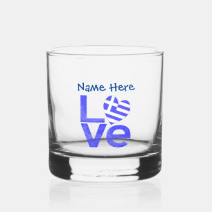 Personalised Greek Love Flag Heart Whiskey Glass