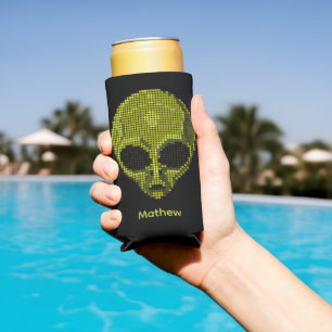 Personalised Green Alien Head Seltzer Can Cooler