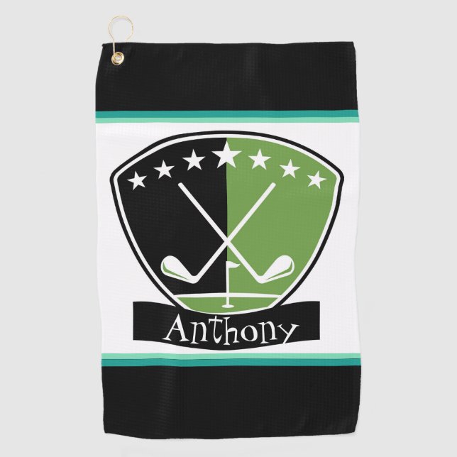 Personalised Green And Black   Golf Towel (Front)