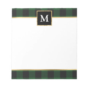 Personalised Green and Black Plaid with Gold Notepad