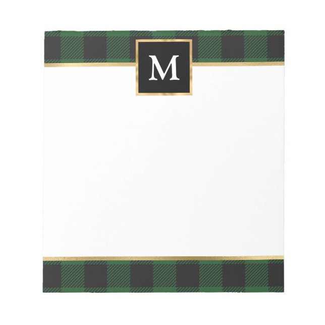 Personalised Green and Black Plaid with Gold Notepad (Front)