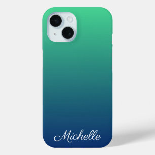 Personalised green and blue ombre iPhone 15 case