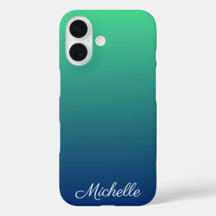 Personalised green and blue ombre iPhone 16 case
