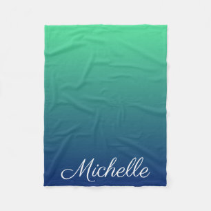 Personalised green and blue ombre fleece blanket