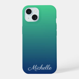 Personalised green and blue ombre iPhone 15 case