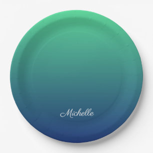 Personalised green and blue ombre paper plate