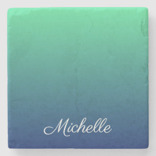 Personalised green and blue ombre stone coaster