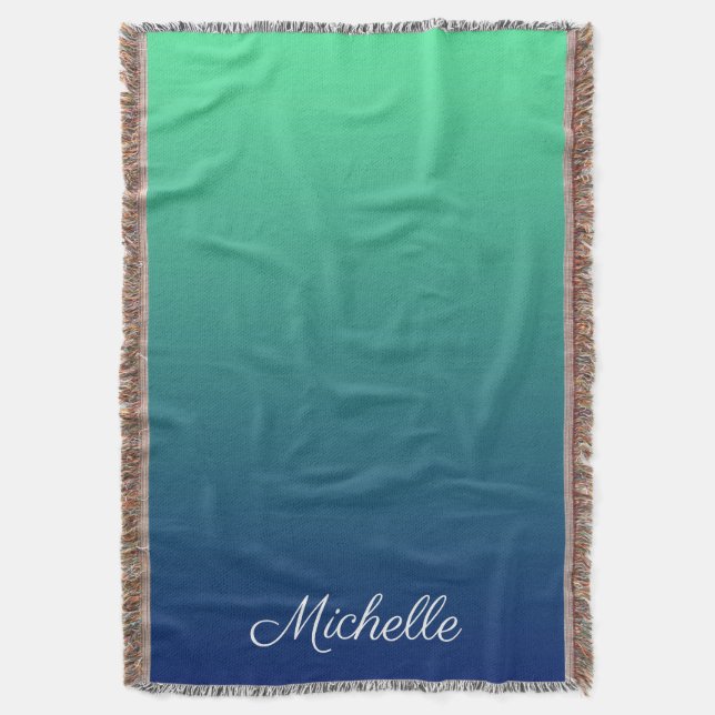 Personalised green and blue ombre throw blanket (Front Vertical)
