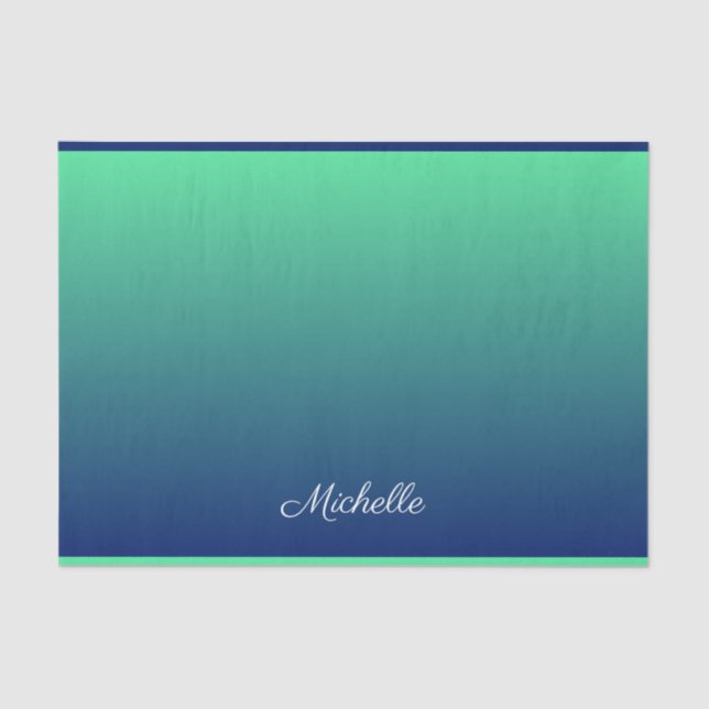 Personalised green and blue ombre tissue paper (Front)
