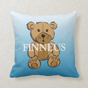 Personalised Green and Blue Striped Teddy Bear Cushion