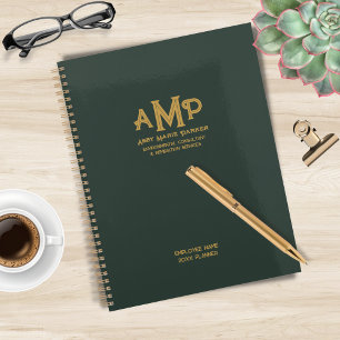 Personalised Green and Gold 3 Letter Monogram Logo Planner