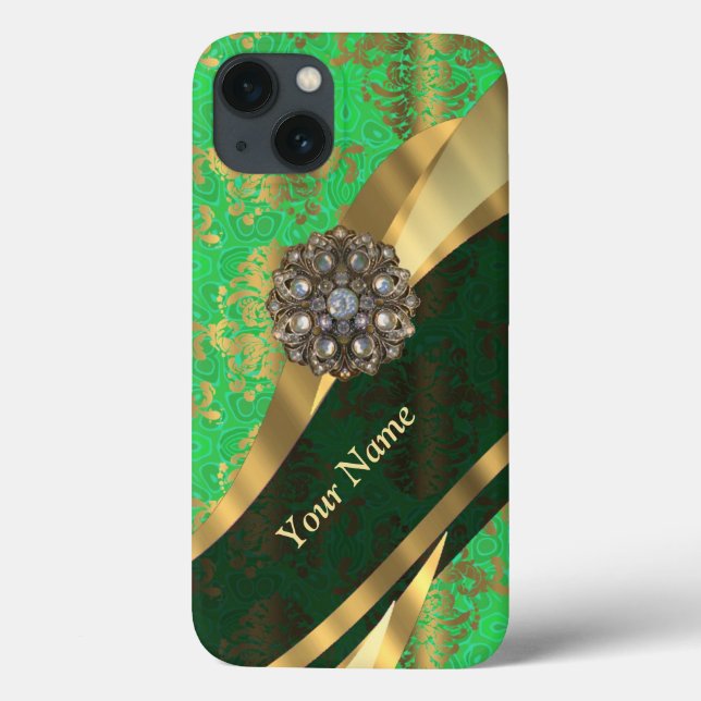 Personalised green and gold damask pattern Case-Mate iPhone case (Back)