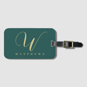 Personalised Green And Gold Foil Couple Luggage Tag