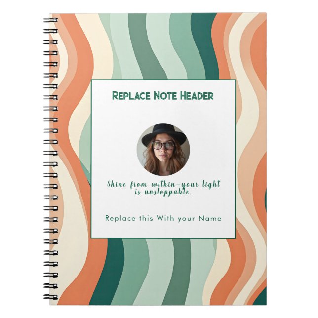 Personalised Green and Orange Wave Patterned  Notebook (Front)