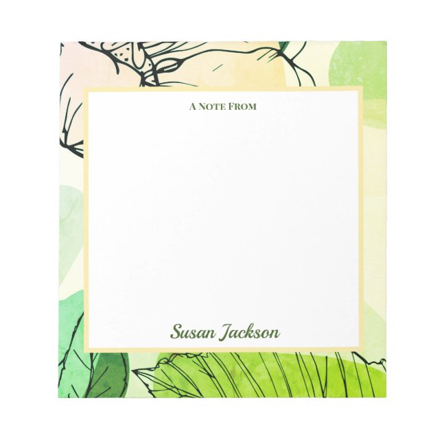 Personalised Green and Peach Floral Notepad (Front)