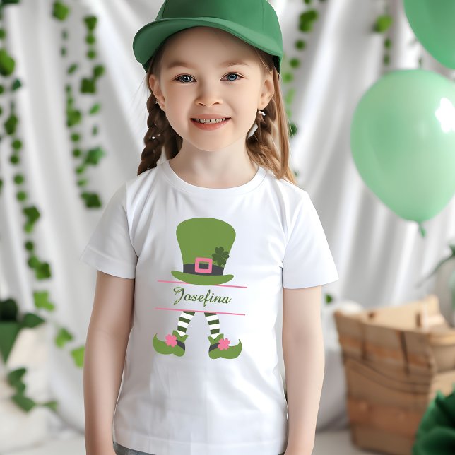 Personalised Green and Pink Leprechaun for Girls T-Shirt (Personalized Green and Pink Leprechaun for Girls T-Shirt)